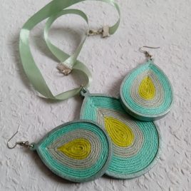 ELKELT BIB csepp alakú fonal ékszerszett,textil fülbevaló és nyaklánc