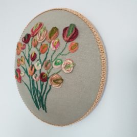 ELKELT 6.7″  bouquet of wildflowers embroidered picture, flower embroidery hoop art,  embroidered wall decoration