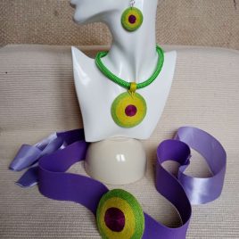 Zöld-lila OGEL szett övvel, nyaklánccal és fülbevalóval