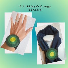 ELKELT OGEL Zöldtarka 2:1 karkötő és sálgyűrű, textil karkötő és sálgyűrű, textilékszer,fonalékszer