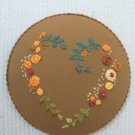 ELKELT 6.7″ floral-heart embroidered picture, heart embroidery hoop art,embroidered heart embroidered wall decoration