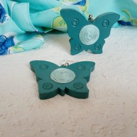 Tengerkék pillangó textilbogyó fülbevaló, fonalékszer, textil fülbevaló, textilékszer