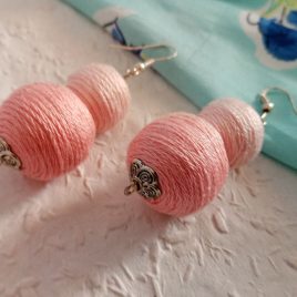 RÓZSASZÍN POMPA textilbogyó fülbevaló, textil fülbevaló, textilékszer